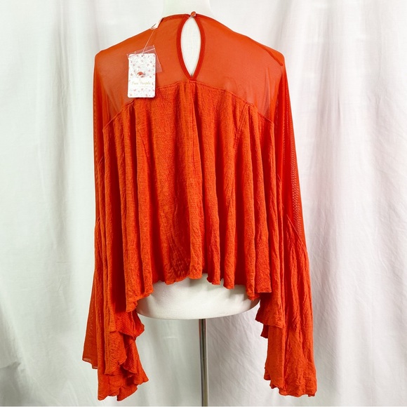 Free People On The Weekend Flowy Bell Sleeve Blouse Persimmon Red Sm NEW NWT - Picture 5 of 12